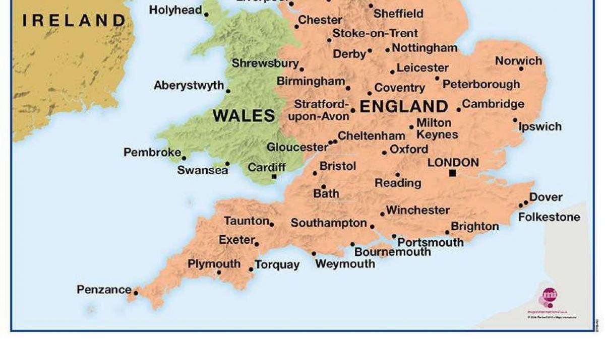 Zuiden van het Verenigd Koninkrijk (VK) kaart