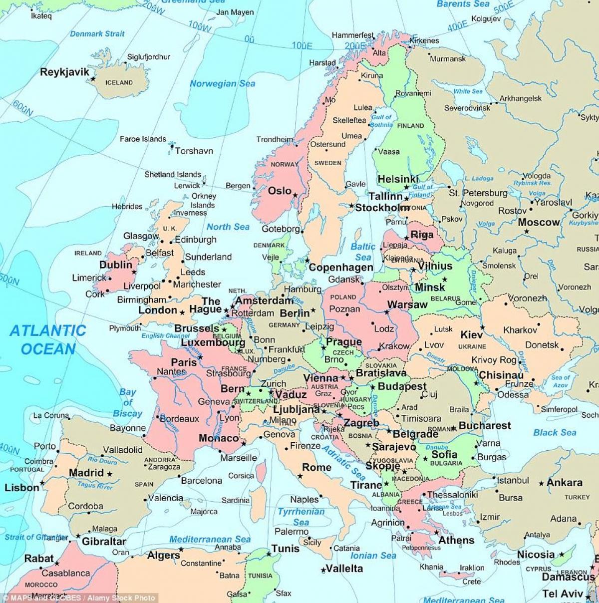 Kaart van het Verenigd Koninkrijk (VK) en de aangrenzende landen