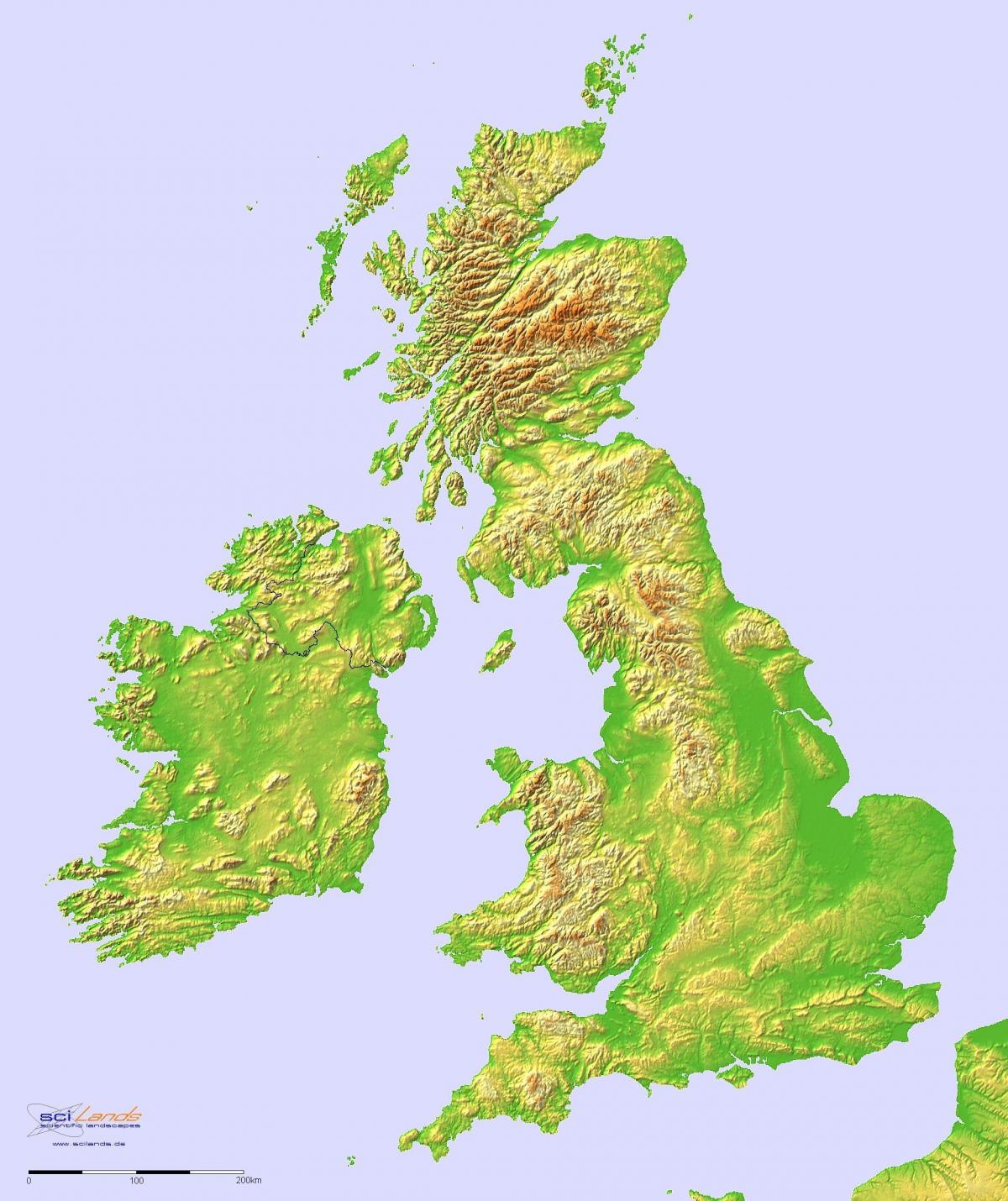 Verenigd Koninkrijk (UK) hoogtekaart