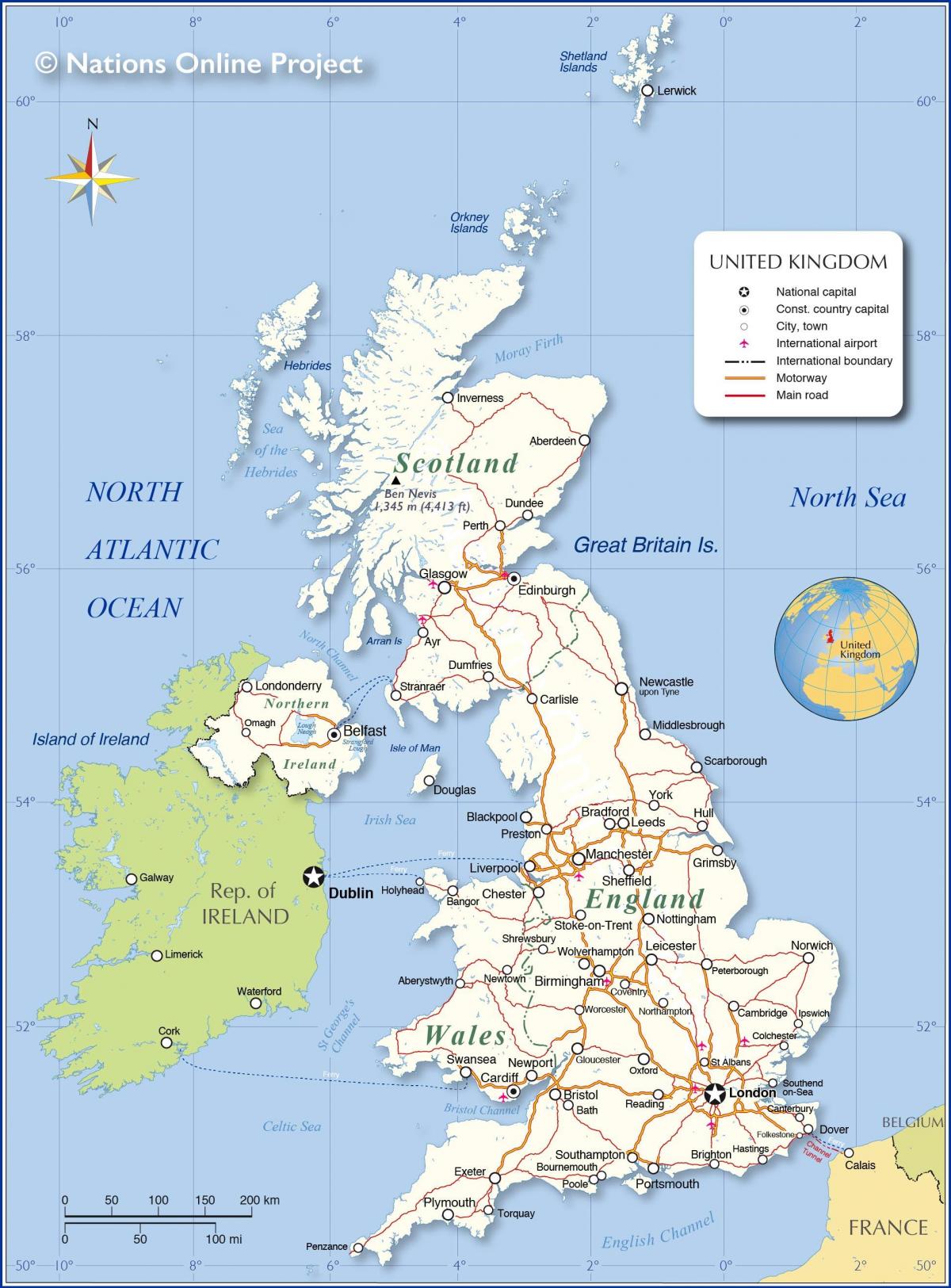Kaart van het land Verenigd Koninkrijk (UK)
