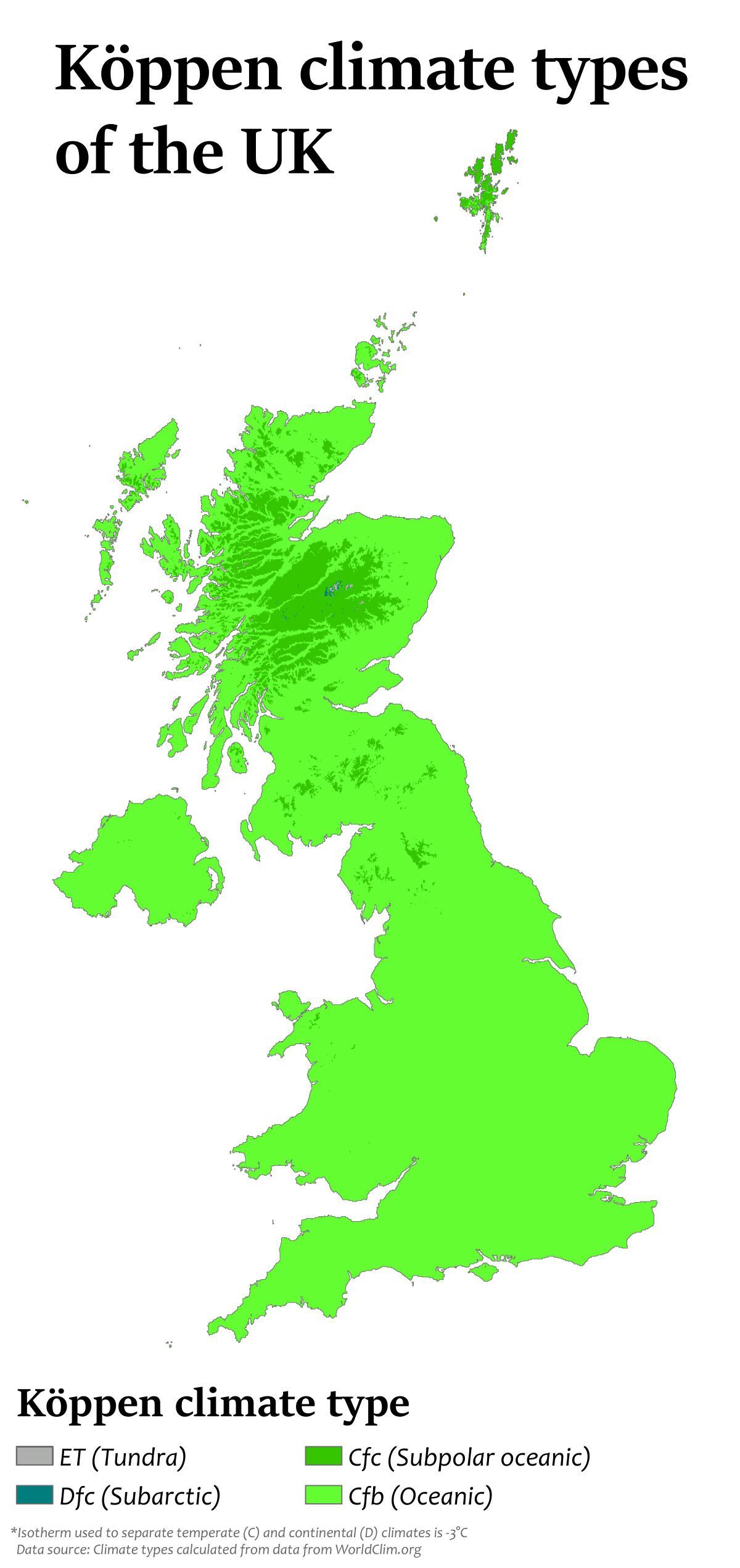 Verenigd Koninkrijk (UK) temperatuurkaart