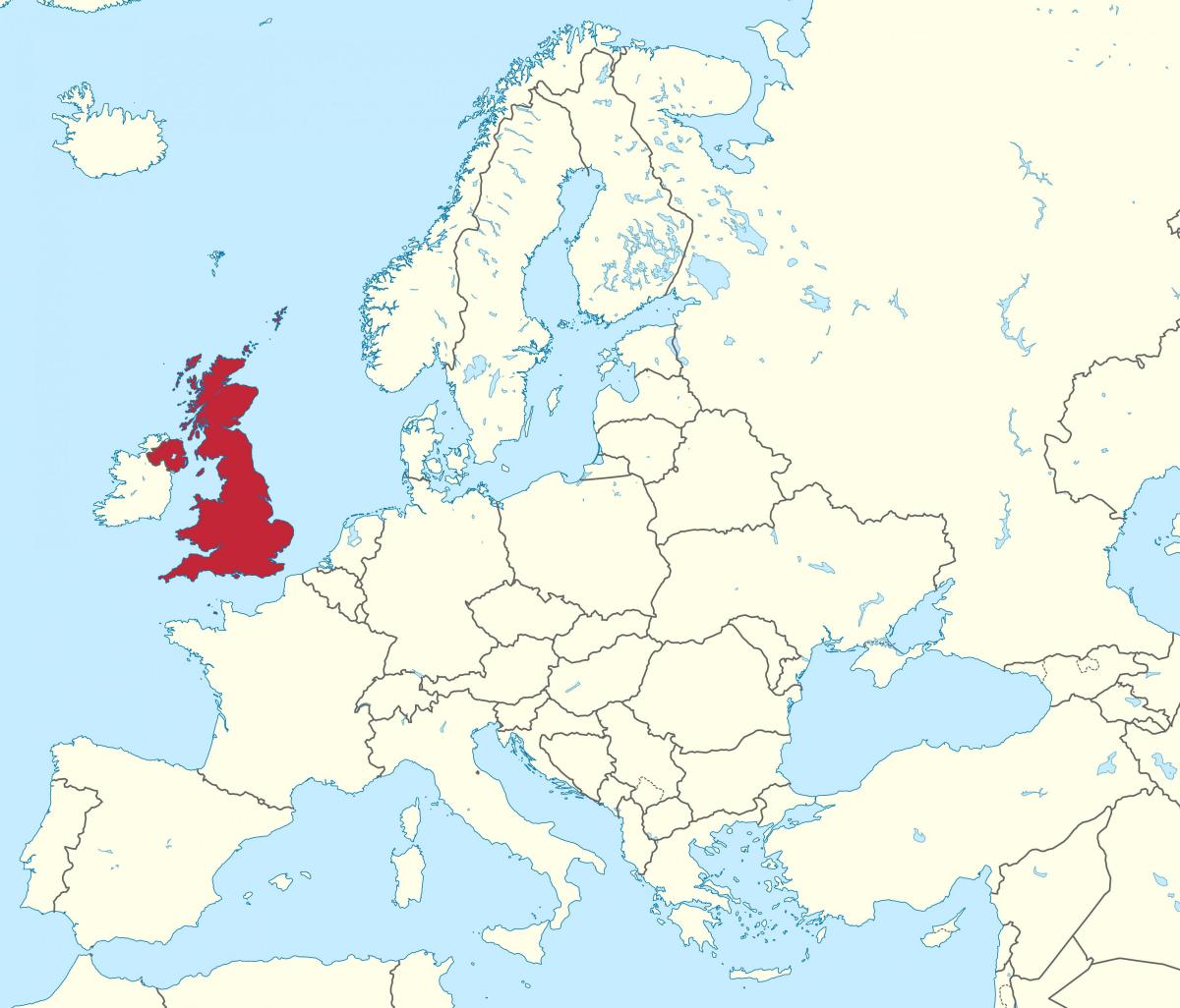 Verenigd Koninkrijk (VK) ligging op de Europa-kaart