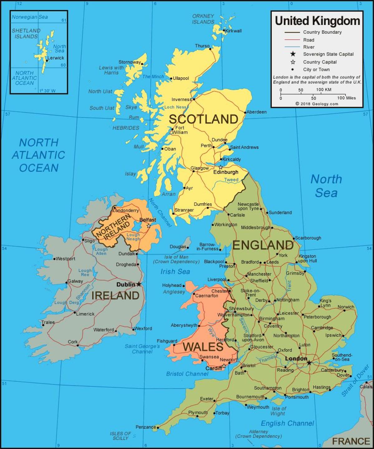 Verenigd Koninkrijk (UK) op een kaart